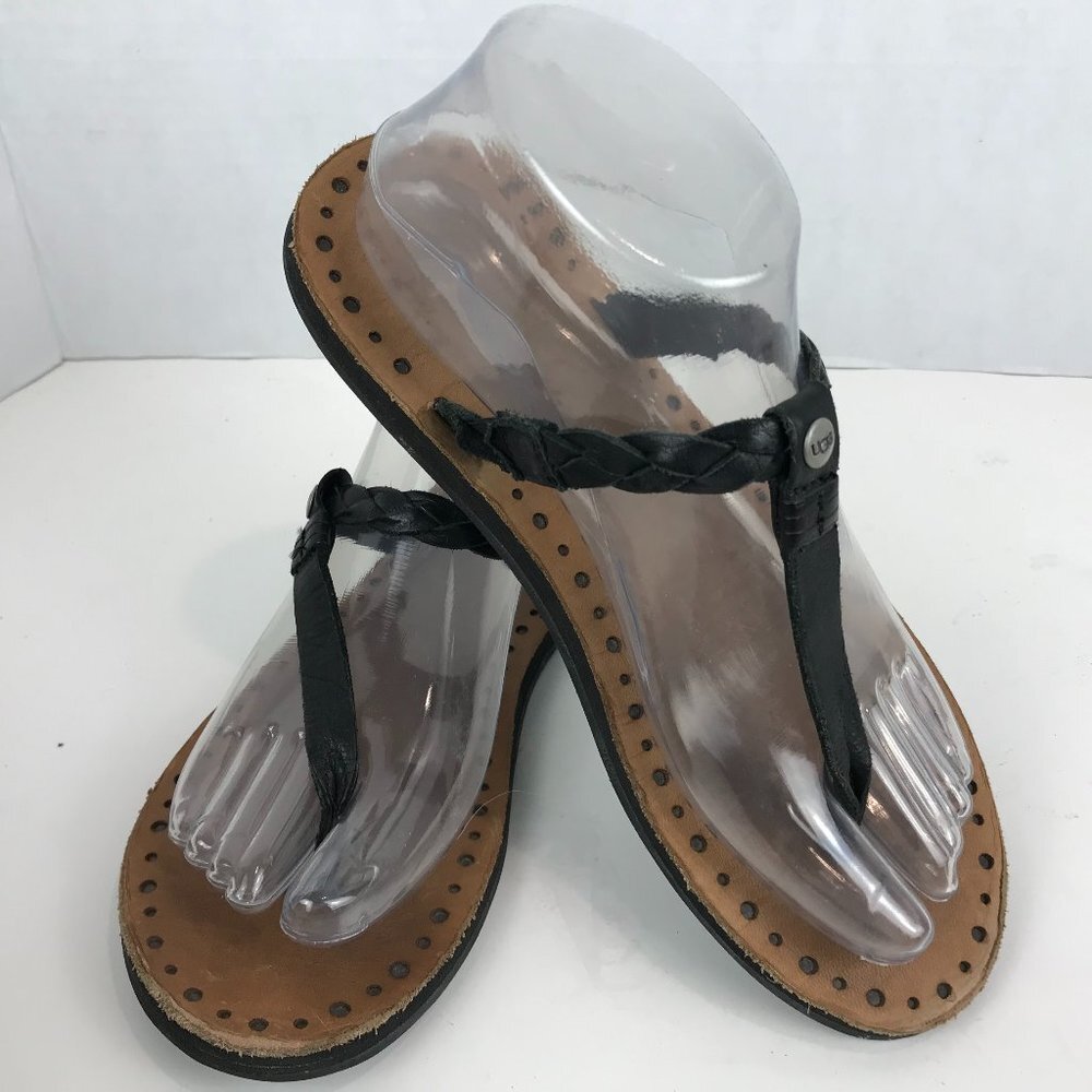 UGG black leather thongs, US 7